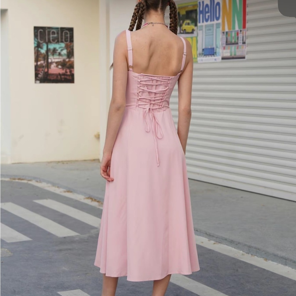 Pink Sleeveless Square Neck Sundress